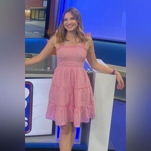 J. Crew Pink Striped Smocked Tiered Mini Sleeveless Dress With Pockets M